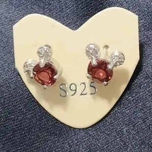 Natural Crystal Red Garnet S925 Needle Only Earstuds
