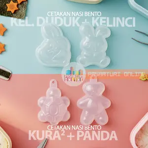 [2 pcs] Cetakan Nasi Bento KELINCI DUDUK + KELINCI / PANDA + KURA-KURA Tahan Panas Foodgrade Cocok untuk Nasi Bento Agar-Agar Puding Jelly Cokelat