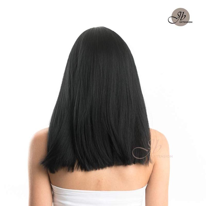 JBEXTENSION 16 Inches Scalpiana Jet Black Straight 3.5X4 Hard Silky Top Natural Scalp Effect Wig With Bangs ZOE SILKY TOP 4