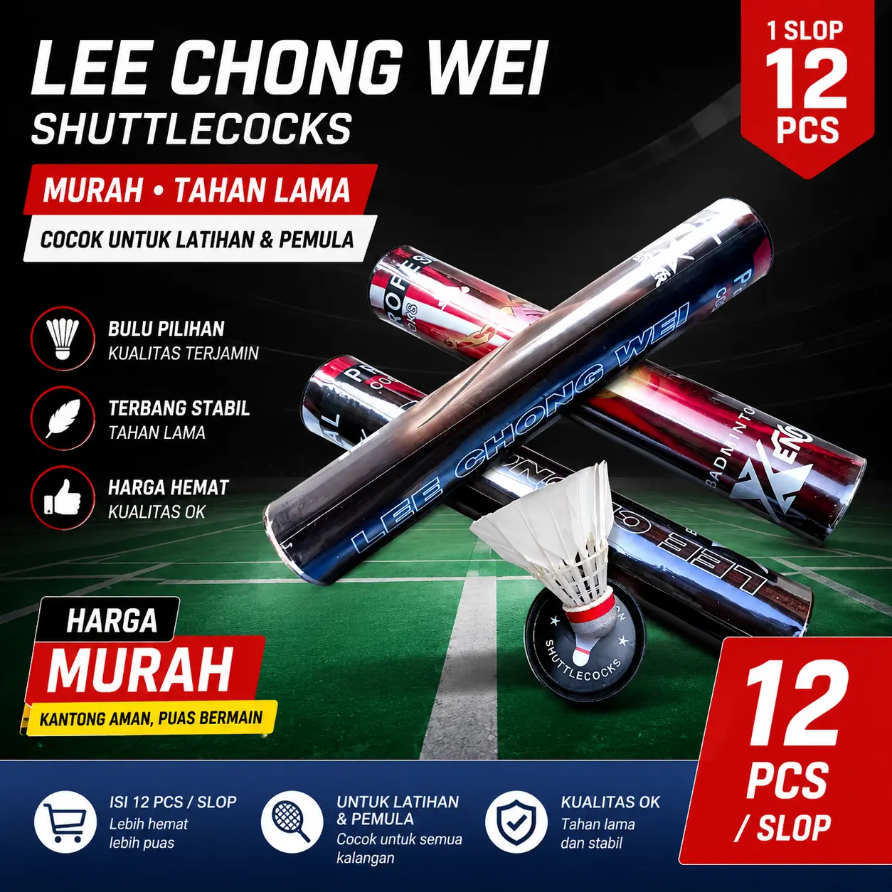 1 slop shuttlecock murah isi 12 pcs ( kok bulutangkis anak )