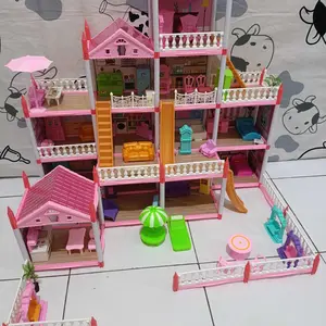 Mainan Anak DIY 3D Princess Kastil Villa Rumah Boneka Dengan Lampu Untuk Anak Perempuan