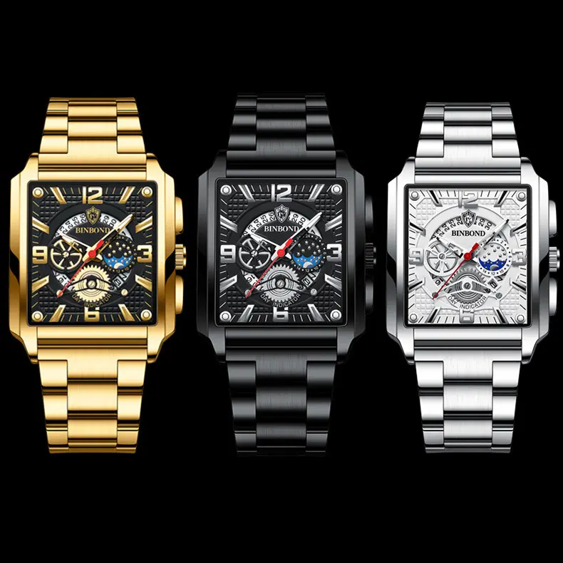 BINBOND 6575 Jam Tangan Pria Anti Air Original 100% Sport Fashion Stainless Steel Quartz Cowok Waterproof Watch Hadiah 8