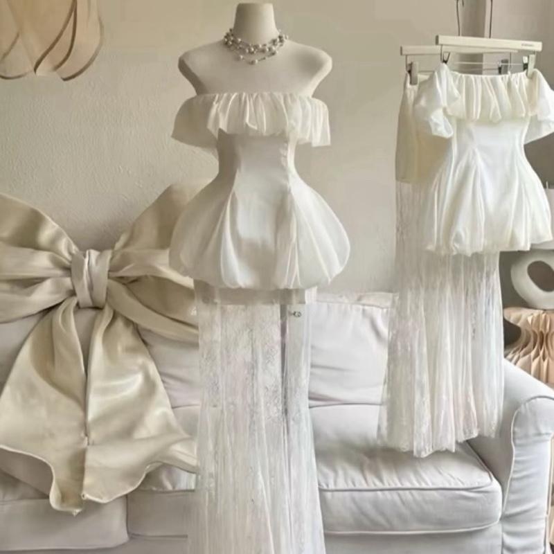 SET ÁO BÍ NHÚN BÈO TRỄ VAI MIX CHÂN VÁY REN ĐUÔI CÁ thiết kế sang chảnh nữ