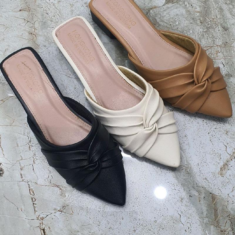 Sục Nữ Mũi Nhọn Nơ Chéo Giữa  Đế Đúc Liền Gót Cao 3 Phân  NGUYÊN NGUYÊN STORE 87- Women Nữ .Giày Sục Nữ Top . 3