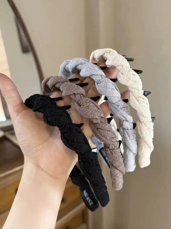Băng Đô Gợn Sóng Xoắn Dệt, Dành Cho Nữ, Bộ Sưu Tập Mùa Xuân / Mùa Hè, Hàng Mới Về Năm 2025, Băng Đô Rửa Mặt Trên Đầu, Đơn Giản Và Dễ Phối Đồ Kẹp Tóc, Phụ Kiện Tóc