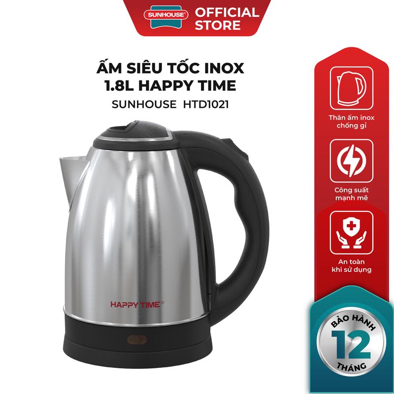 Ấm siêu tốc Inox 1.8L Happytime HTD1021 - Công suất 1500W - Dung tích 1.8L - Tự động ngắt khi quá nhiệt