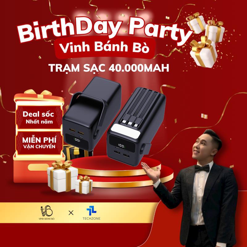   TECHZONE x VINHBANHBO  Trạm Sạc dự phòng dung lượng 40.000mah màn hình hiển thị pin sạc nhanh PD20W kèm 3 cáp sạc gắn kèm có đèn led chiếu sáng 