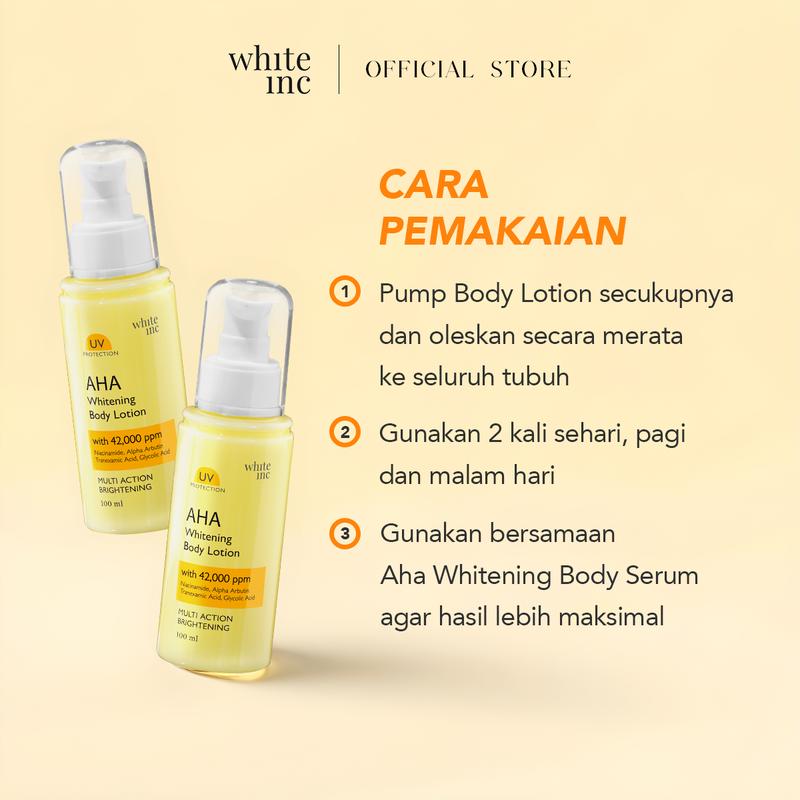 [100ml] WHITE INC AHA Body Lotion to Whitening & Moisturising | Hand Body Lotion Pencerah Mencerahkan Melembabkan Sebagai Body Booster |  Arbutin, Glycolic, Niacinamide 3