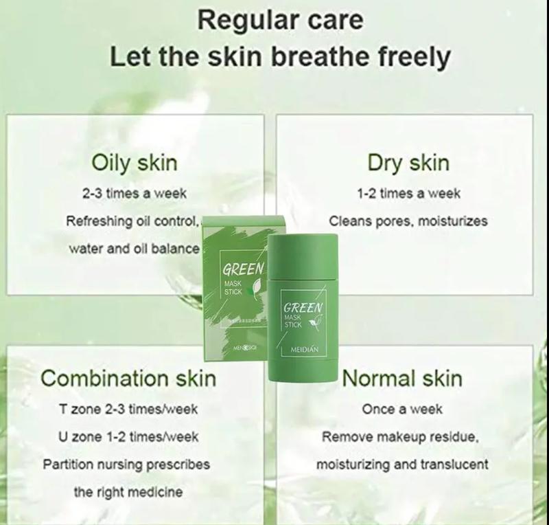 Green tea Mask Cleansing  Clay Stick Masker Wajah Untuk Kulit Berjerawat Kotoran skincare menghilangkan Teh Melembutkan Berminyak Komedo 3