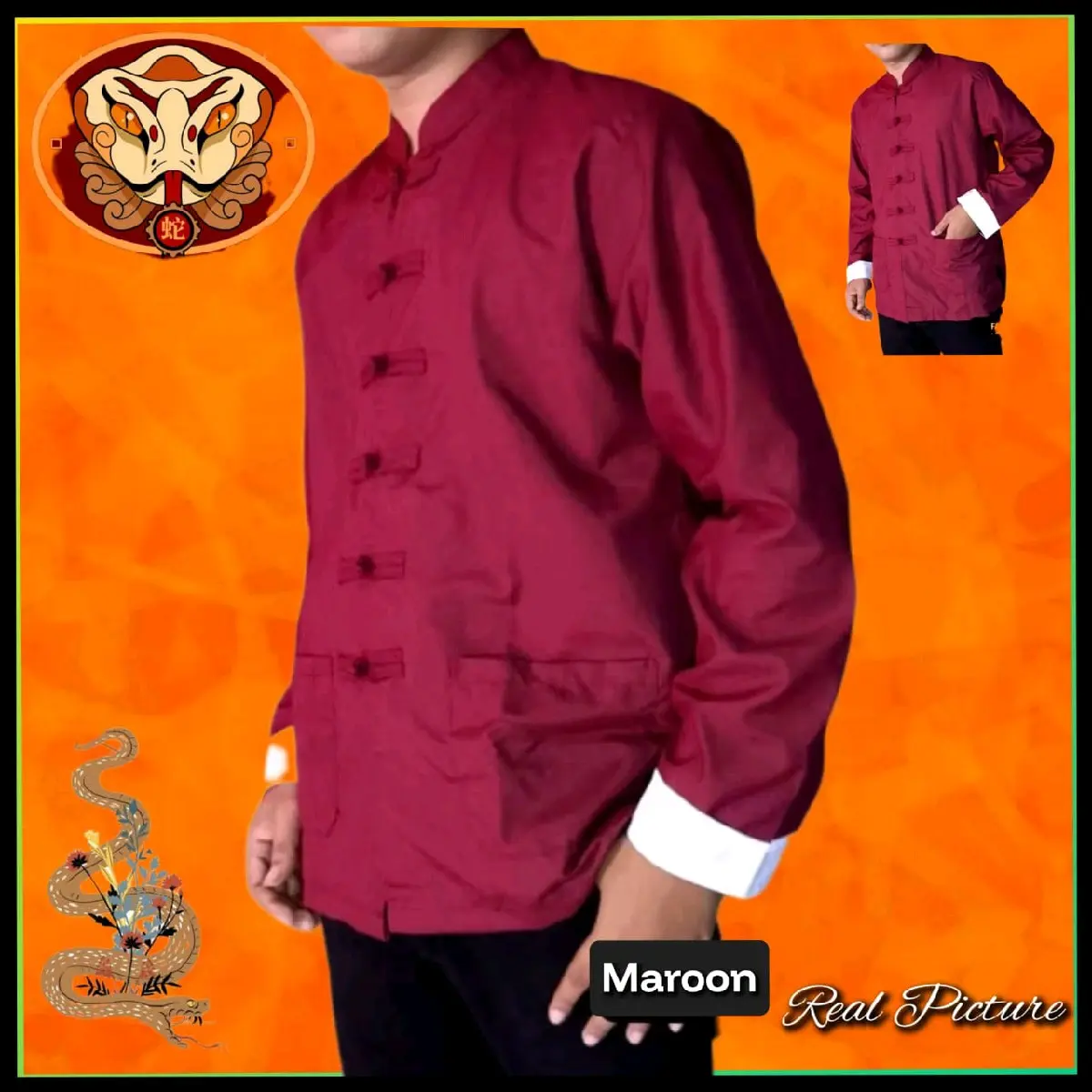 Baju Cheongsam Imlek Pria Laki Laki Maroon