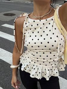 Chaleco casual sin mangas para mujer con lazada en la espalda, top con estampado de lunares, moda para el trabajo diario, chaleco con diseño, ropa de verano