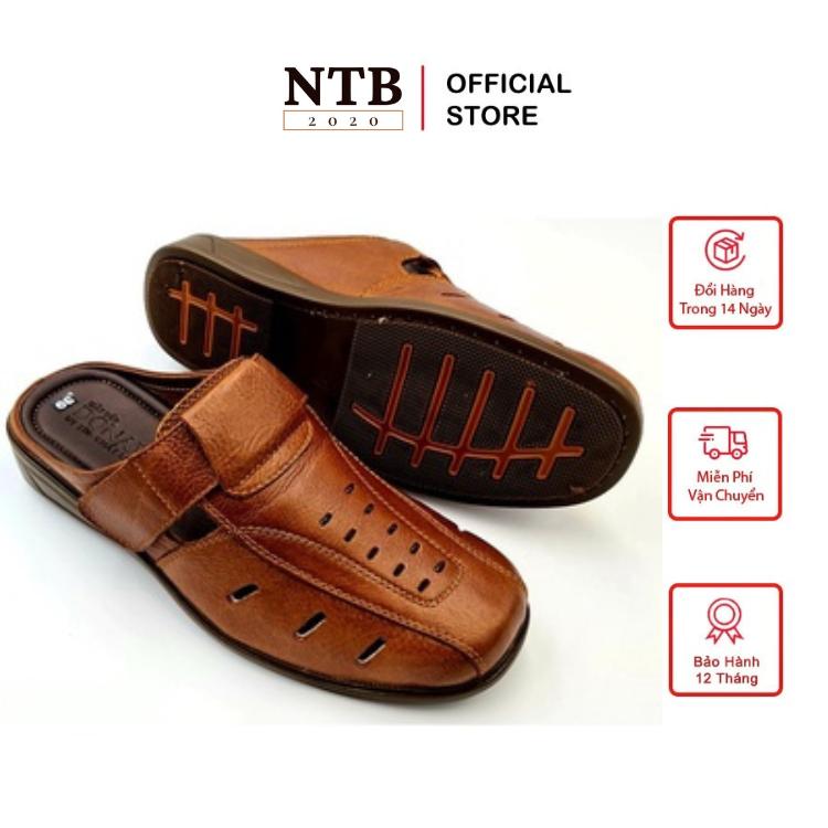 KM - Mua 01 tặng 01 Tất Vớ Sịn NTB GIÀY LƯỜI NAM DA BÒ TẤM CAO CẤP QUAI THIẾT KẾ THOÁT KHÍ CHỐNG TRƯỢT VÀ CHỐNG NƯỚC GLL Cao Su dép da mũi kín