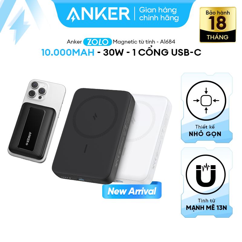 [Anker x KOL] Sạc dự phòng từ tính không dây Anker Zolo 10.000mAh 1 cổng USB-C Sạc không dây chuẩn Qi | Tối đa 30W | Nhỏ gọn tiện lợi | Thích hợp iPhone 12/13/14/15/16 - A1684
