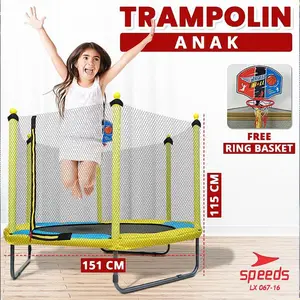 [Produk Spesial] Speeds Trampolin Anak 60inch LX 067-16 dengan Pegas Drum dan Jaring Aman untuk Anak Usia 3 Tahun hingga Dewasa Mampu Menahan Beban 100kg Dilengkapi Ring Basket dan Busa Pelindung  LX 067-16