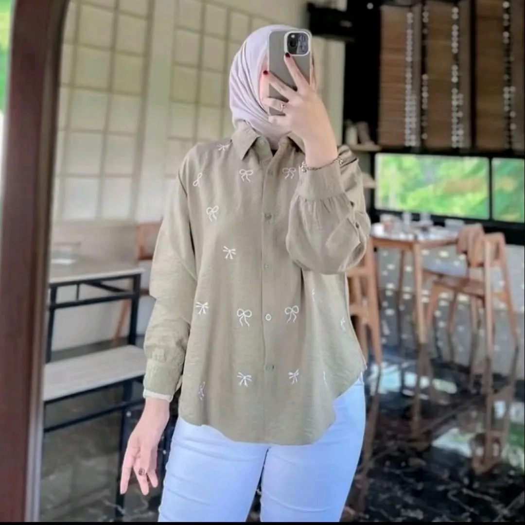 Kemeja Bordir Pita Atasan Blouse Wanita Pololinen Korean Style