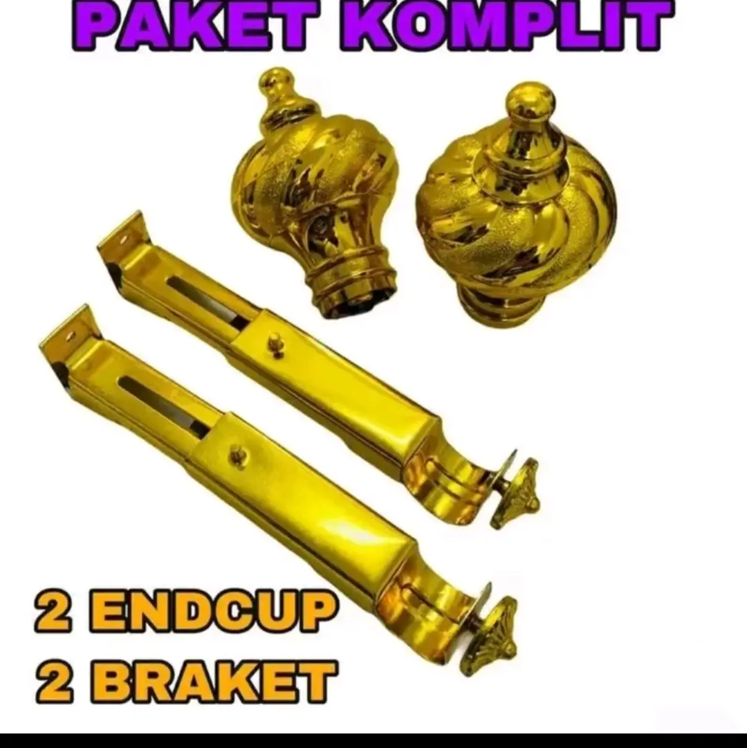 Paket Komplit 2 pcs Breket Penyangga Batang Gorden 2 pcs Endcup Penutup Batang Hordeng