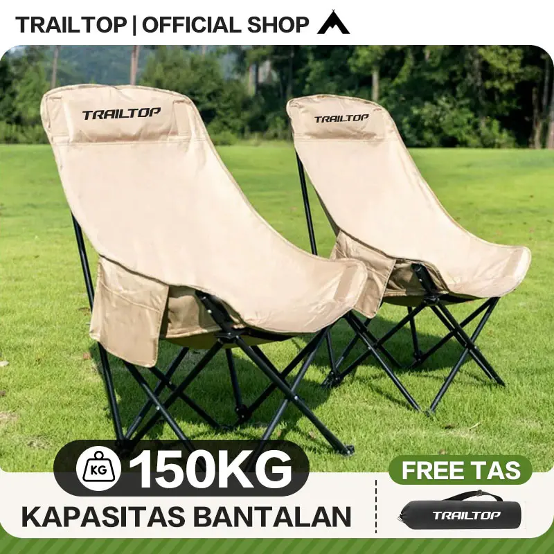 TrailTop Kursi Lipat Outdoor Sandaran Dengan Sandaran Kepala Busa Kursi Camping Kuat/Lebar/Tebal Beban 150kg Furniture