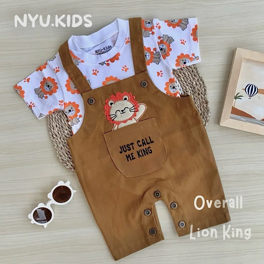 Nyukids - SET Overall Lion King Bayi Cowok usia 5 bulan - 18 bulan / One Set Kodokan / Bahan Adem dan Nyaman