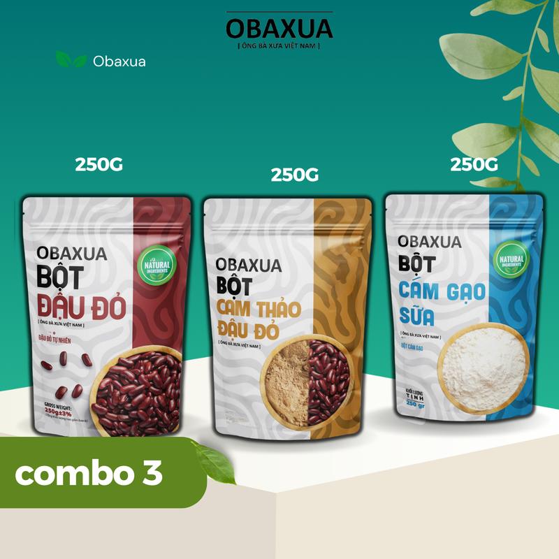 Obaxua Combo 3 Bột Đậu Đỏ 250G Bột Cam Thảo Đậu Đỏ 250G Bột Cám Gạo 250G Mặt Nạ Dưỡng Da OBAXUA