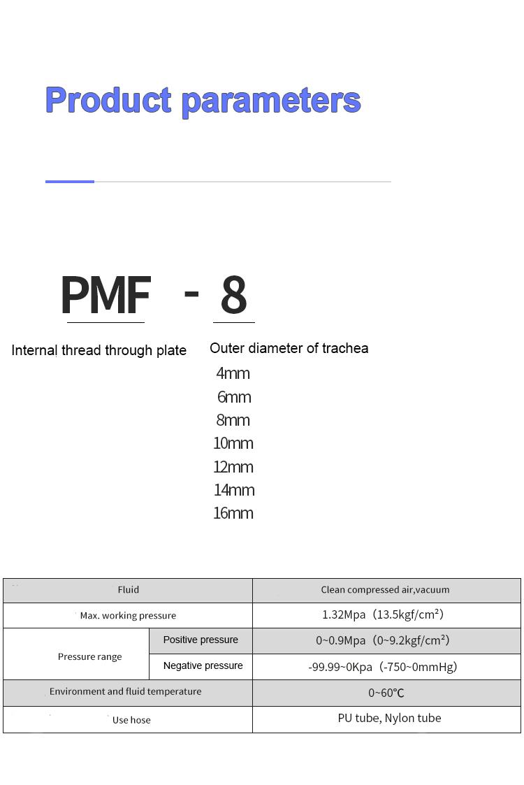 Product Introduction of All Copper Nickel Plated Pneumatic String Partition Quick Connector PM-4/6/8/10/12/14/16 Gas Pipe Quick Through High Temperature and High Pressure Corrosion Resistance 2
