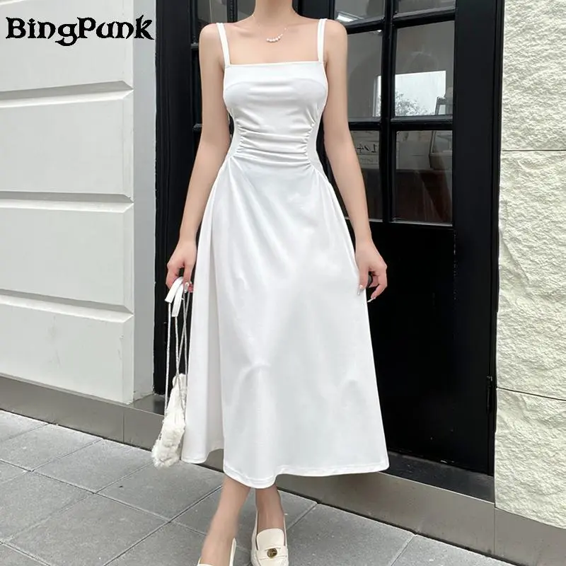 JY23115 Gathered High Waist A Line Midi Dress