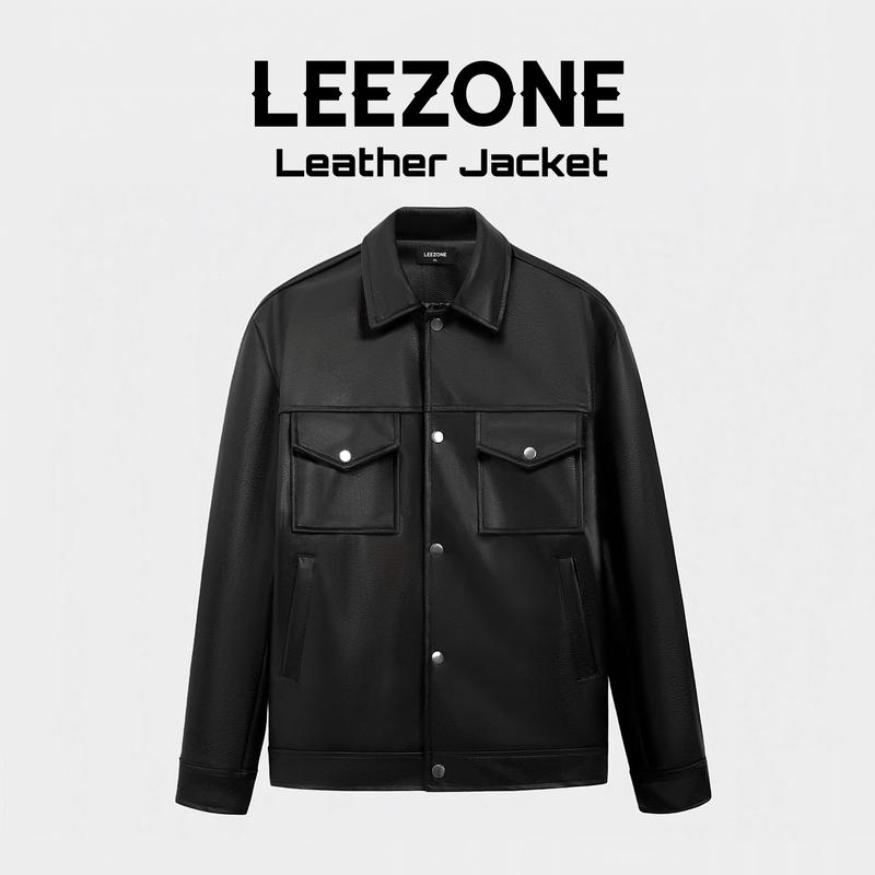 [MỚI] Áo khoác Da PU nam LeeZone dày đẹp cao cấp | Da PU Túi Ngực Cúc Bấm