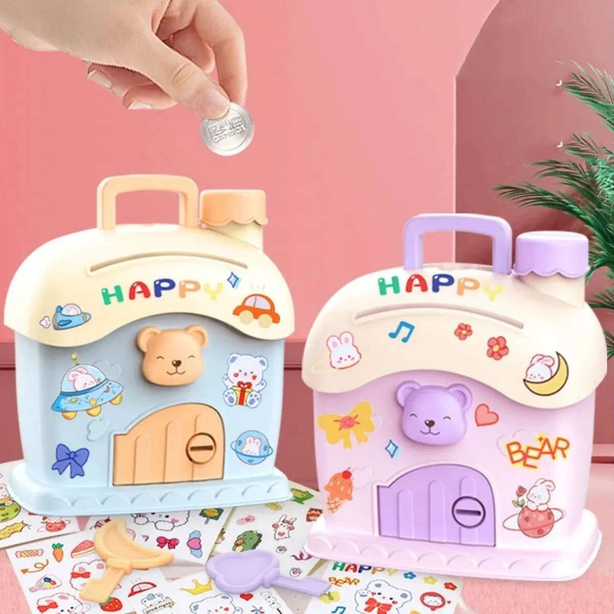 Piggy Bank Kartun, dengan Kunci dan Mudah Alih, Piggy Bank Cendawan Kanak-kanak, Hadiah Hari Jadi Kanak-kanak