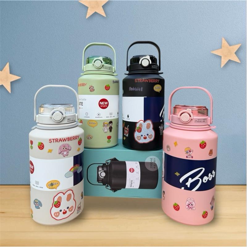 Bình Nước Giữ Nhiệt Chơi Thể Thao Sport Bằng Thép Không Gỉ 316 Dung Tích Lớn 2lit Có Ống Hút Tiện Dụng