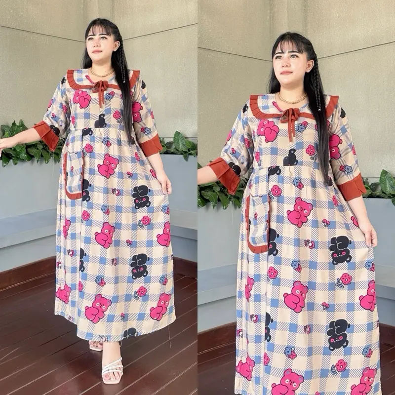 Midi Dress Wanita salsa jumbo bahan rayon santung premium adem busui aktif nyaman Bumil