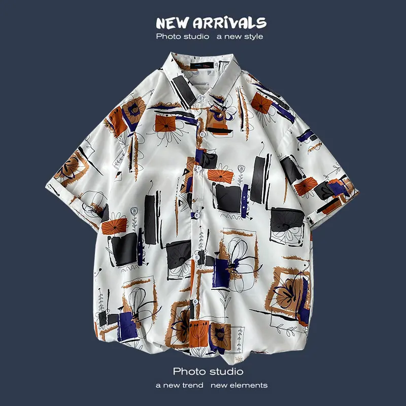 【L-3XL】Short floral colorful Sleeve Shirt Men Loose Summer Casual Polo #polo shirt for men#couple Clothes Menswear Clothe Collar Top Lingerie Human Short Sleeve Wetsuit Tropical