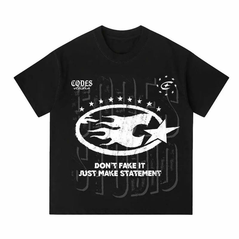 [DEAL MỞ BÁN] Áo thun form boxy 250 local brand CODES Studio họa tiết in FireStar slogan "DON’T FAKE IT" chất dày dặn streetwear