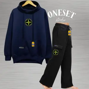 Outfit Pria Wanita Terlaris Sweater Hoodie Celana Cargo Panjang Distro Unisex Bahan Fleece Adem Dan Lembut Warna Navy And Hitam Setelan Hodie Switer Oversize Korean Style 2025 Terbaru Stelan Hudie Cowok Cewek Jumper Brand Lokal Kota Bandung Size M-L-XL-XX