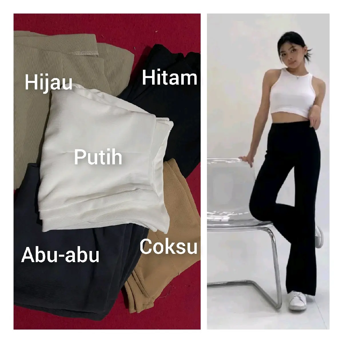 Celana Cutbray Highwigh Kantor - Ukuran L (bb 35-50 Kg, Lingkar Pinggang 72cm, Panjang Celana 98-100cm, Lingkar Paha 57cm) - Wanita