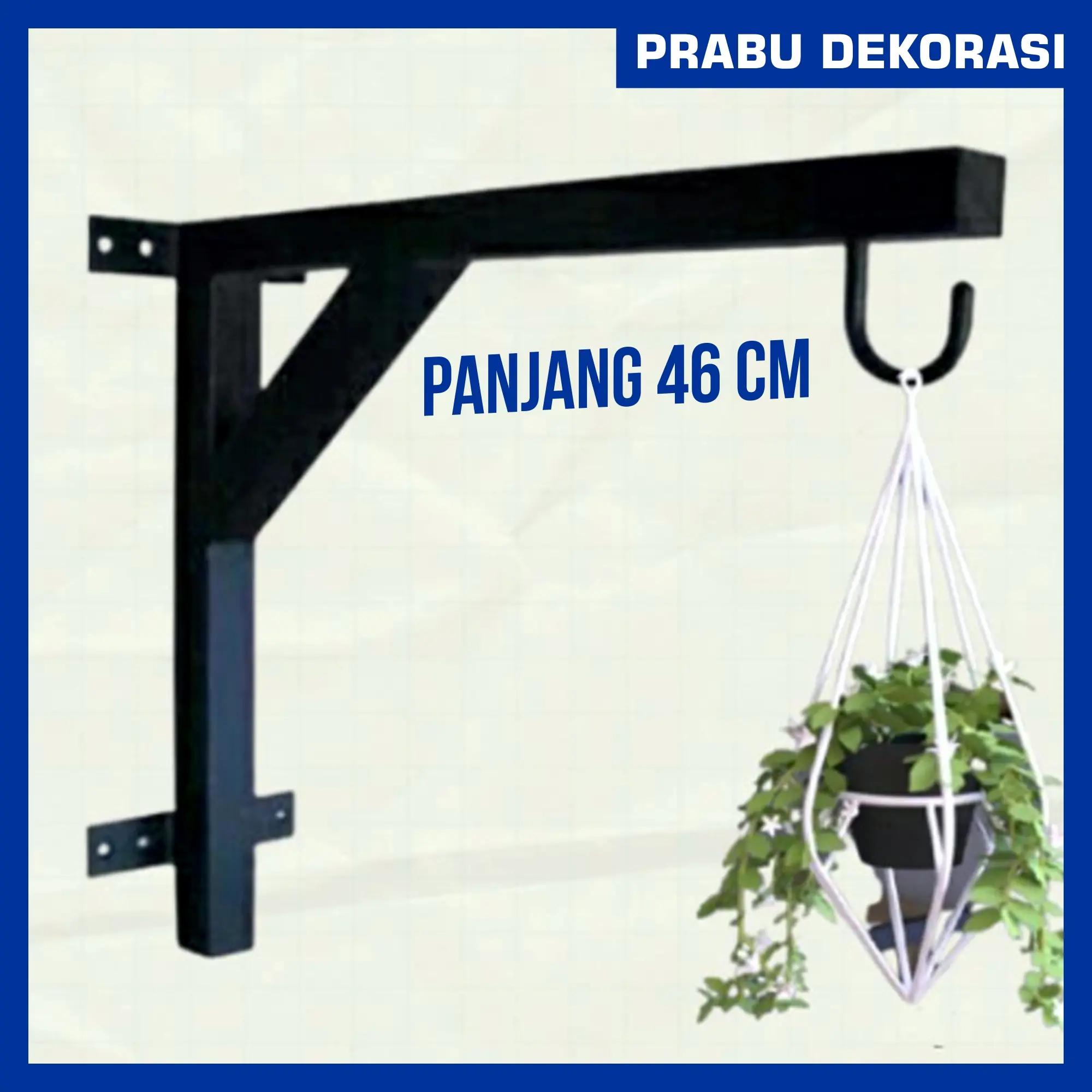 PRABU DEKORASI Besi Gantungan Sangkar Burung Panjang 46cm Tempel Dinding | Gantungan Baju | Gantungan Samsak Holder Ayunan Bayi / Gantungan Pot / Gantungan Baju / Gantungan Tempel Dinding / Gantungan Burung Dinding / Gantungan Tembok Besi Pot Bunga