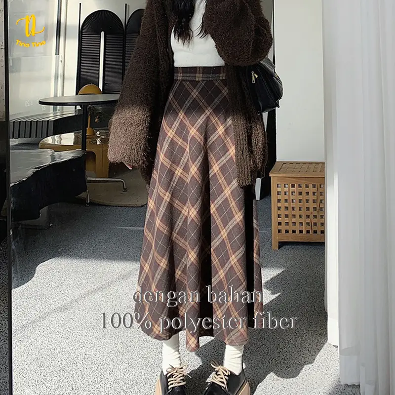 TINO TINO Rok Wanita Highwaist Flare Plaid Skirt Korean Style H1287 Rok Wanita Import Women Skirt Flanel Casual Kain Nyaman 7