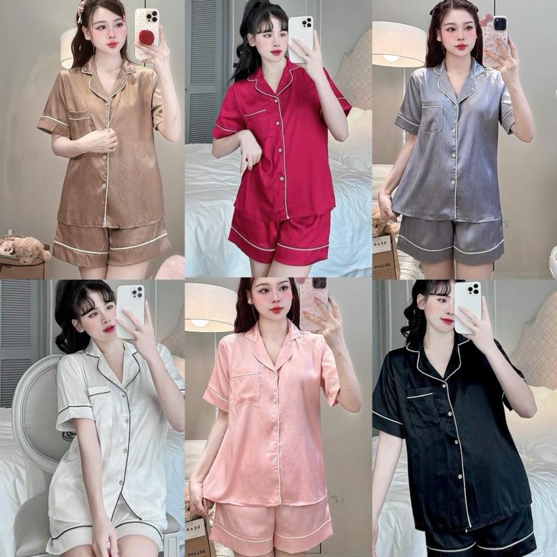 Bộ Đồ Ngủ JUSOKA Pijama Cộc Đùi Lụa Ngủ Gấm Xước Ánh Kim Mặc Nhà Có viền Basic Cao Cấp CC126 - Thoải Mái Sang Trọng