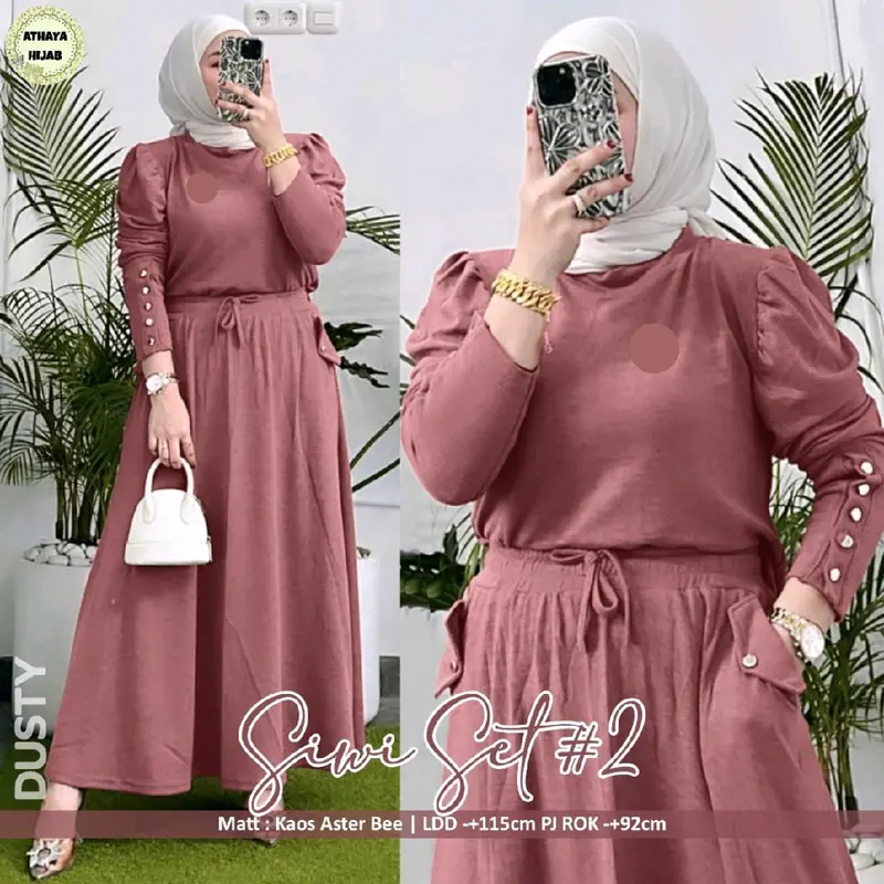 Siwi set bahan kaos premium aksen kancing fariasi Baju Muslim 0