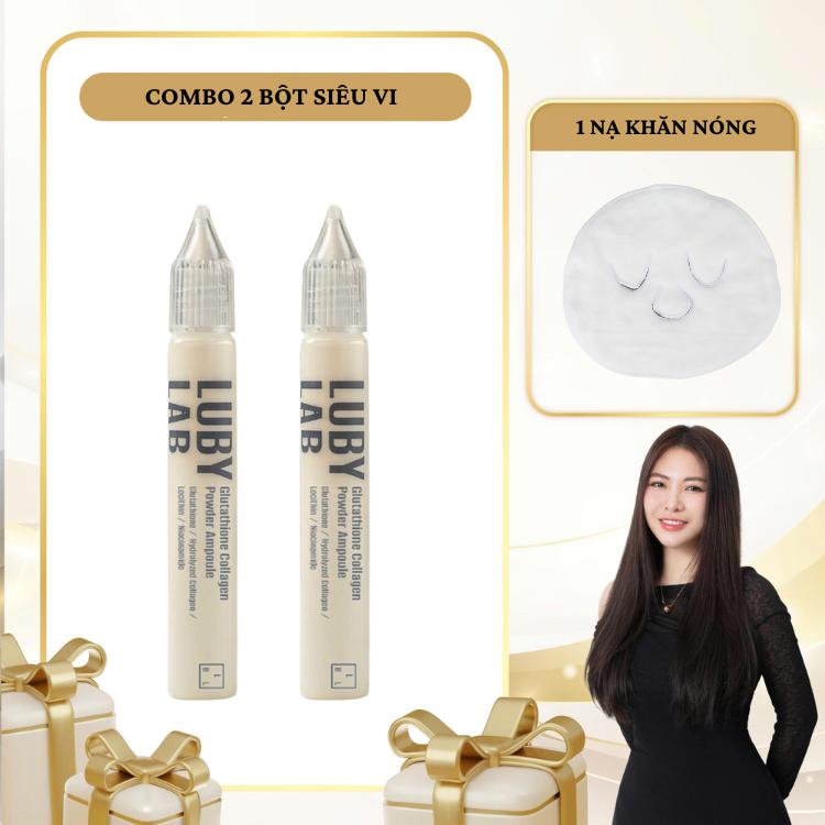  SN1946 - Combo 3 sản phẩm: 2 Chai Bột Tái Sinh Da Siêu Vi Lubylab Gluathione Collagen Powder Ampoule + 1 mặt nạ ủ nóng 