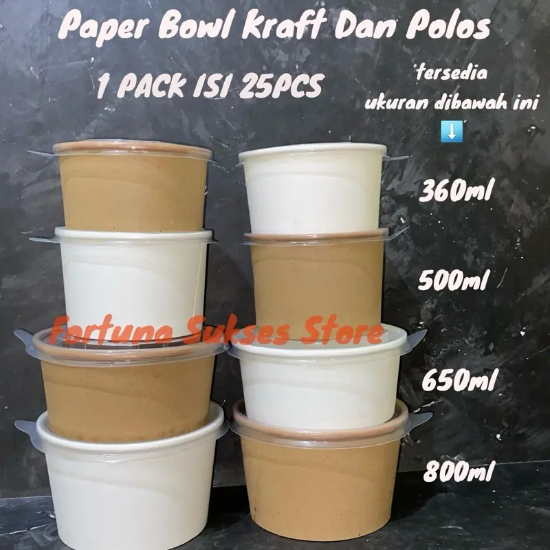 ISI 25pcs - Paper Bowl Craft 360ml 500ml 650ml 800ml - Paper Bowl Putih 360ml 500ml 650ml 800ml - Paper Bowl Polos - Paper Bowl Putih 0