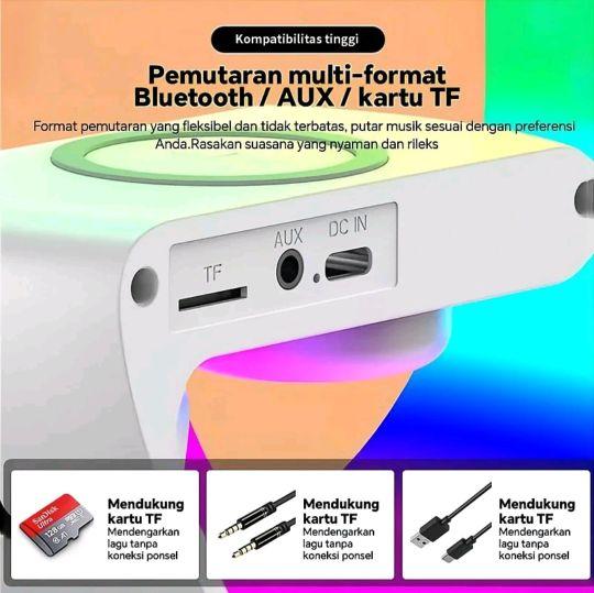 Speaker Bluetooth LED G-Lamp 360° dengan Alarm Clock dan Wireless Charger 10W Lampu Tidur RGB Berbagai Mode