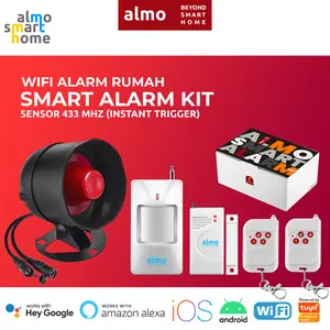 ALMO Tuya Wifi Alarm 433 Mhz Lengkap dan Murah Wireless Siren, remote & detector
