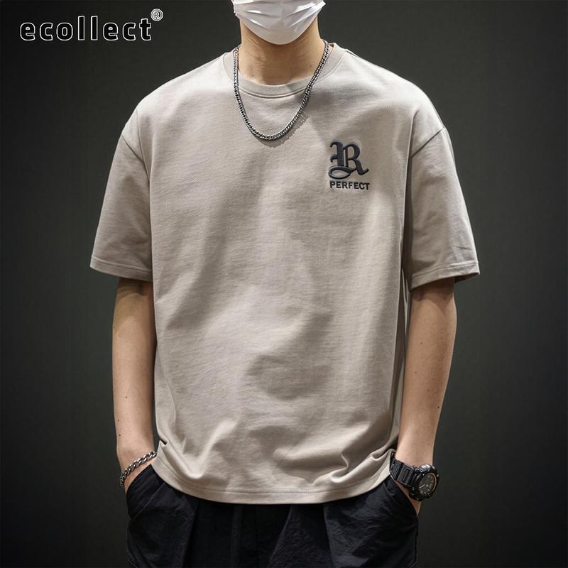 Áo thun nam ECOLLECT CT13  chất vải cotton form rộng thêu nổi R PERFECT áo phông tay ngắn basic mềm mát dễ phối đồ