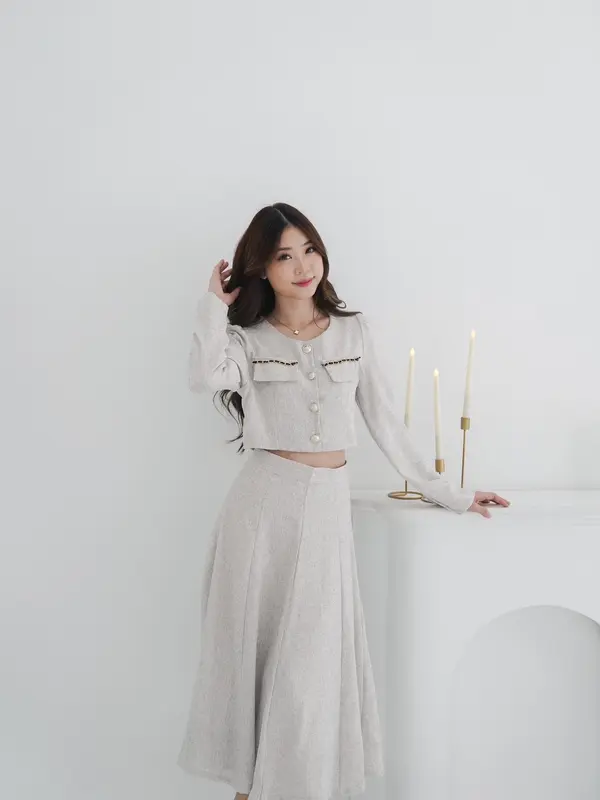 DOHEE TWEED ONE SET PREMIUM | SETELAN WANITA KOREAN STYLE LONGSLEEVE TOP AND MIDI SKIRT - OS381 8