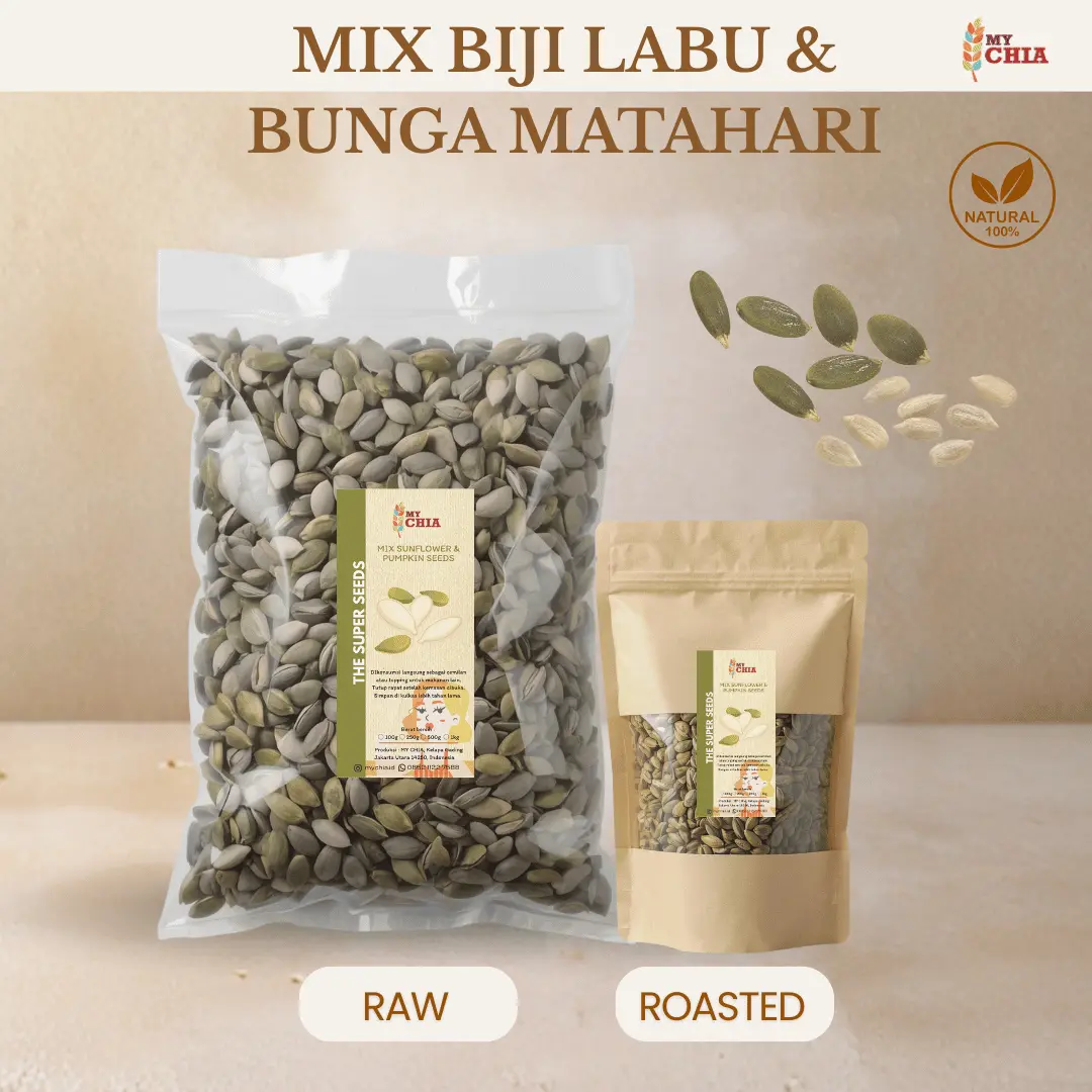 MY CHIA Mix Biji Bunga Matahari & Biji Labu 1kg Natural 100% Sunflower & Pumpkin Seeds