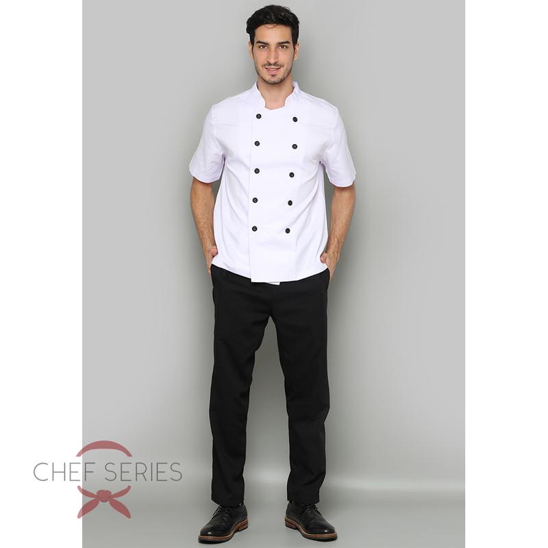 Simple Series Short Sleeve Chef Jacket - White with Black Detail 4