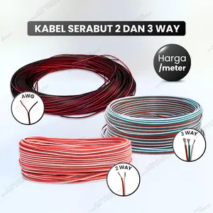 Kabel serabut 2 way 2 Jalur 3 way awg isolasi bakar untuk instalasi lampu LED harga per meter