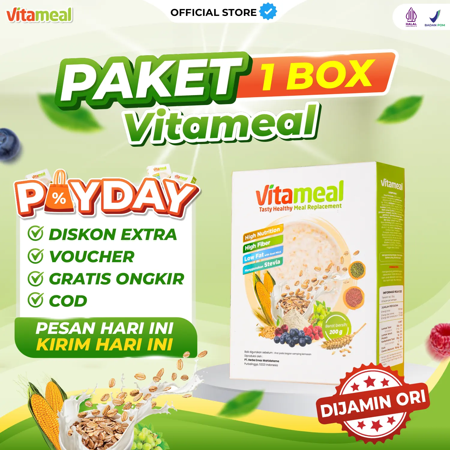 [PAYDAY] 1 BOX VITAMEAL Original Resmi | Nutrisi Makanan Sehat | Cereal Food Granola Oatmeal | Sereal Susu Dairy Milk