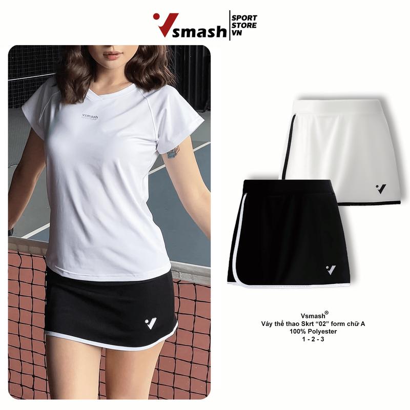 Váy Cầu Lông Vsmash Sportwear “SKRT 02” – Váy Thể Thao Ngắn Form Chữ A, Lót 2 Lớp, Umi 4 Chiều Cao Cấp, Mềm Mại, Co Giãn, Màu Đen, Trắng, Size 1-2-3