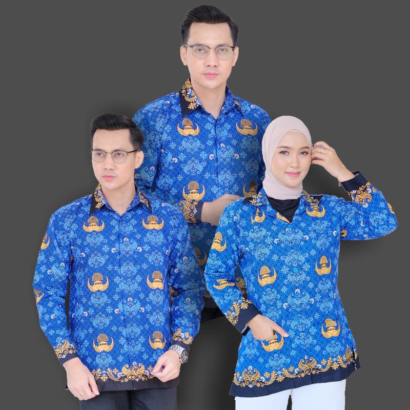 Kemeja Panjang  korpri Terbaru Krah Hitam lapis furing full pria Dan wanita blouse korpri warna biru Kantor Putih Atasan Baju Pasangan Kerja Kancing Katun Casual 3