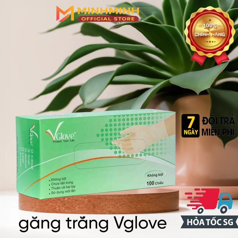 GĂNG TAY CAO SU MÀU TRẮNG VGLOVE CÓ BỘT VÀ KHÔNG CÓ BỘT DÙNG TRONG LÀM ĐẸP